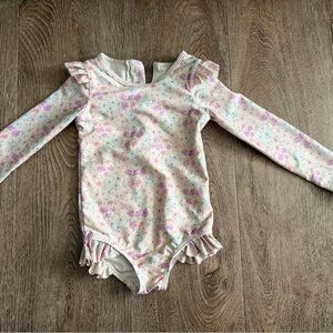 Jamie Kay Floral Long-Sleeve One-Piece Swimsuit in Cream and Pink